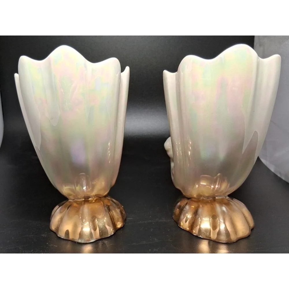 3 Vintage Lusterwear Shells With Gold Trim